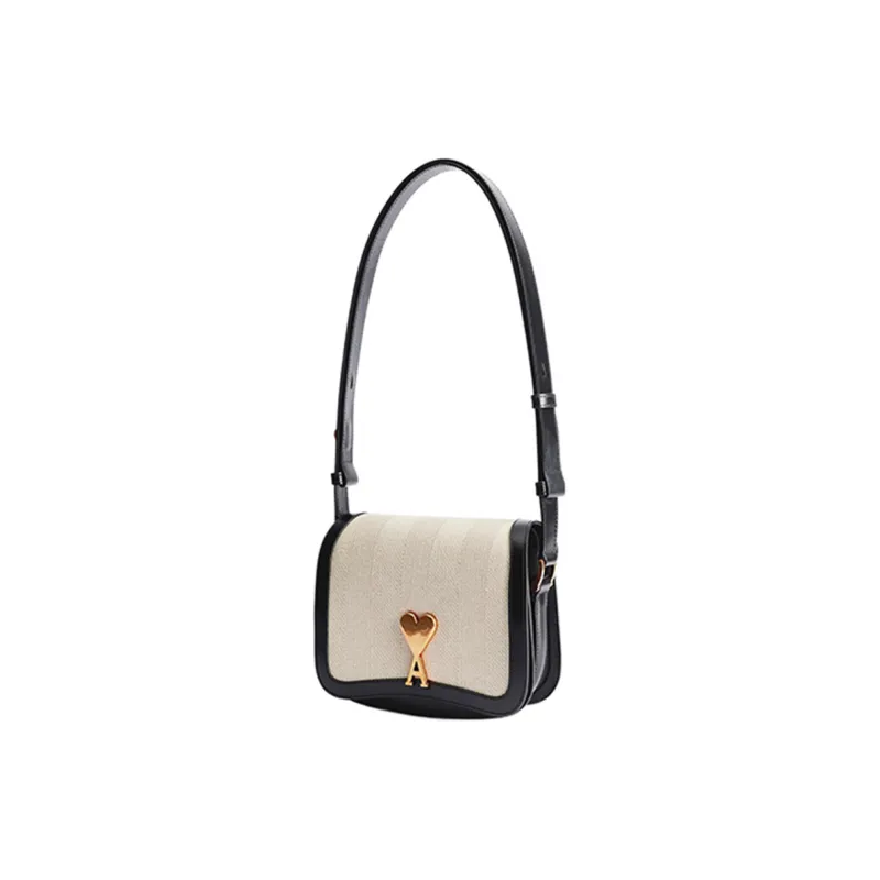 AMIPARIS Cotton Canvas With Smooth Leather Canvas Bag Handbag Shoulder Bag Women's Natural & Black-2