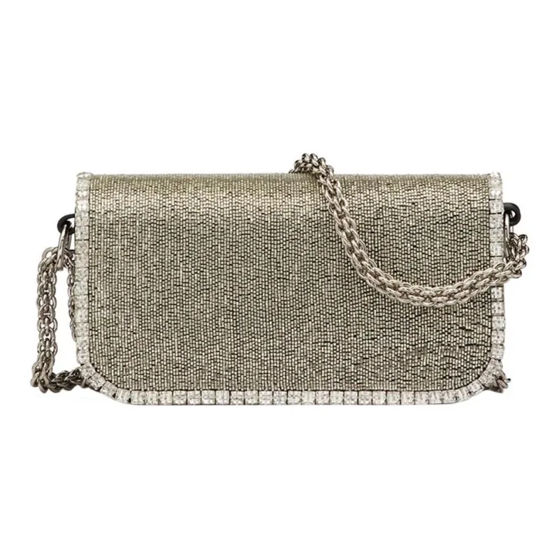 Valentino Locò Leather Embroidery Baguette Bag Shoulder Bag, Handbag Small Size Women's Silver-2