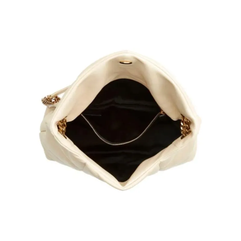 SAINT LAURENT LOULOU Lambskin Puffer Cloud Bag Pillow Bag Chain Shoulder Bag Crossbody Bag Women's Beige-4