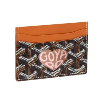 GOYARD Saint-Sulpice Canvas With Calfskin Card Clip Card Holder Unisex Tan With Gray Pink Small Heart