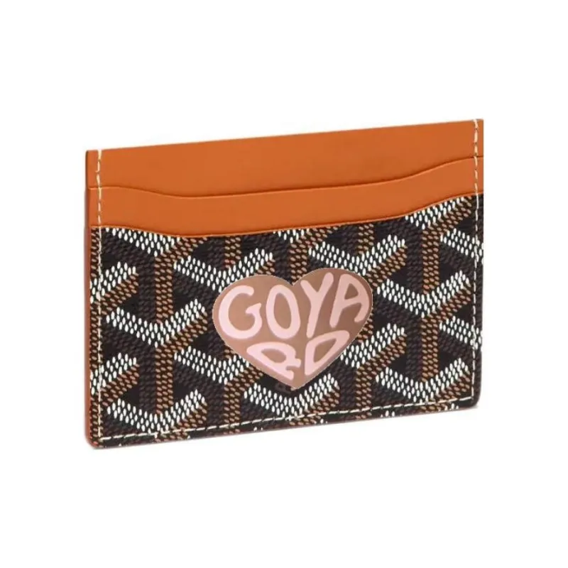 GOYARD Saint-Sulpice Canvas With Calfskin Card Clip Card Holder Unisex Tan With Gray Pink Small Heart-0