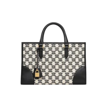 CELINE CabasTriomphe Canvas Cow Leather Tote Bag Shopping Bag Shoulder Bags Handbags Mini Women's Black Beige