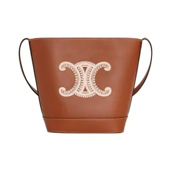 CELINE Smooth Cow Leather Bucket Bag, Shoulder Bag, Crossbody Bag Small Size Women's Brown