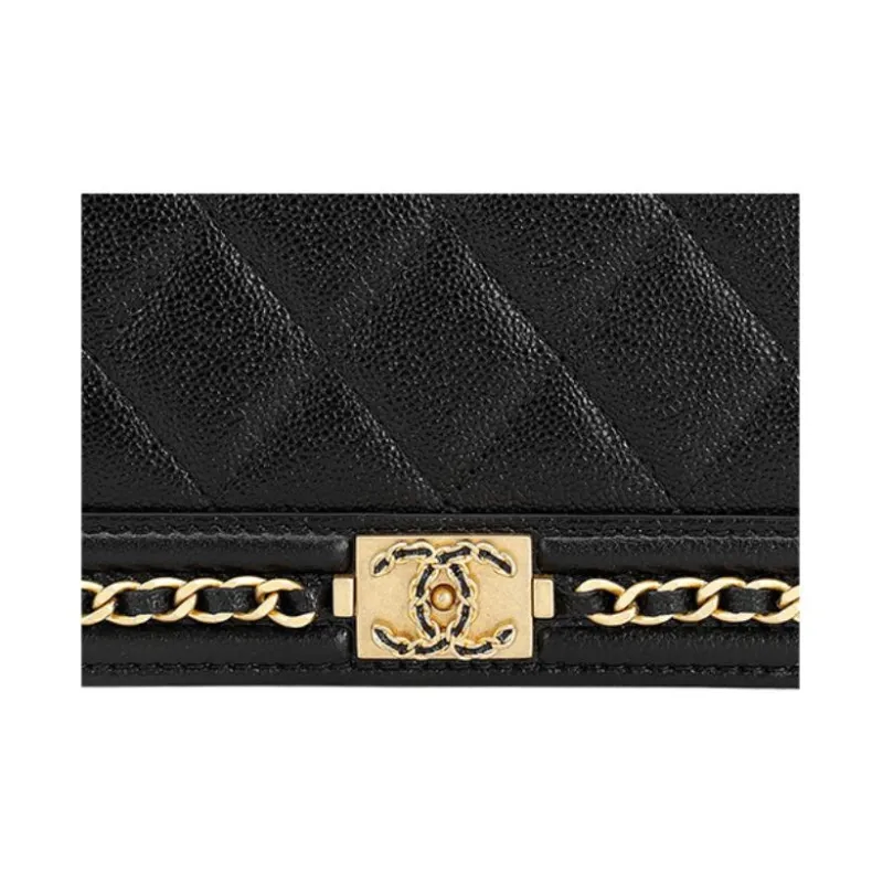 CHANEL 23P SS Grain Embossed Cow Leather Pochette, Shoulder Bag, Crossbody Bag Women's Black-4
