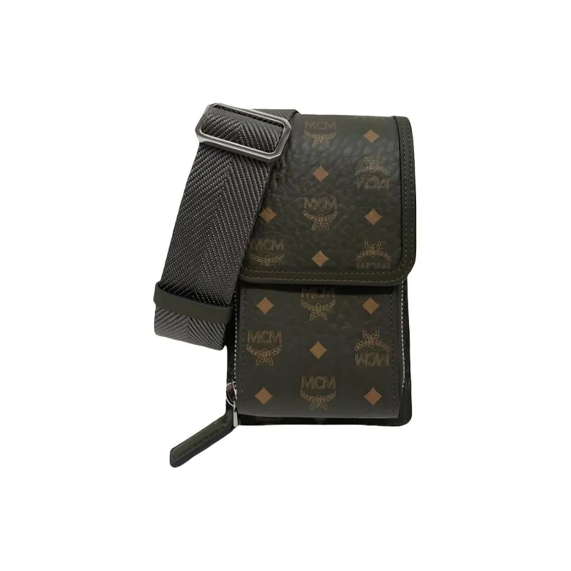 MCM Essential Visetos Origina Artificial Leather/Cow Leather Cell Phone Pouch Shoulder Bag Women's Green-0