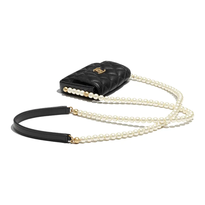 CHANEL Calfskin Card Holder, Coin Purse, Shoulder Bag, Crossbody Bag Trumpets Women's Black-2