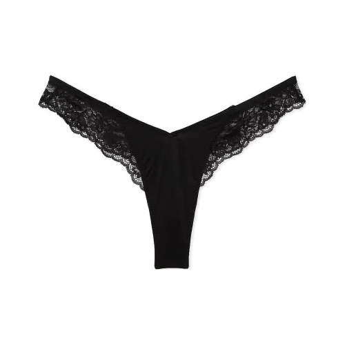 Victoria's Secret VERY SEXY Rose Lace-Trim High-LegThongPanty/Bk Underpants Women's 1 Pack Black