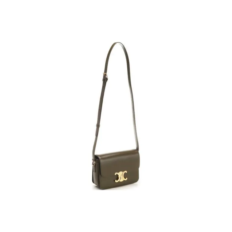 CELINE Triomphe Cow Leather Shoulder Bag Women's Green-2