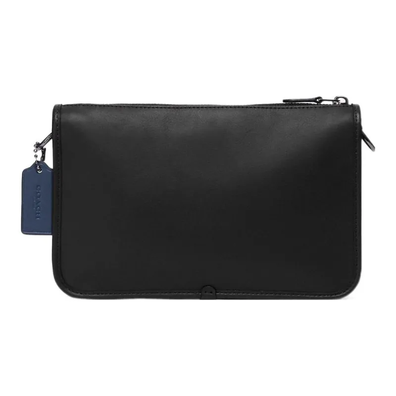 COACH Heritage Cow Leather Combo Bag Crossbody Bag Medium Size Unisex Black & Green & Blue-2