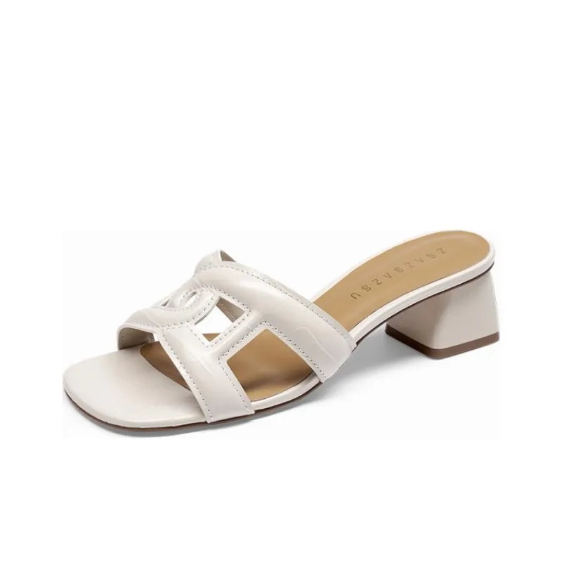 ZSAZSAZSU Rubber Sole Slide Slippers Women's Ecru-0