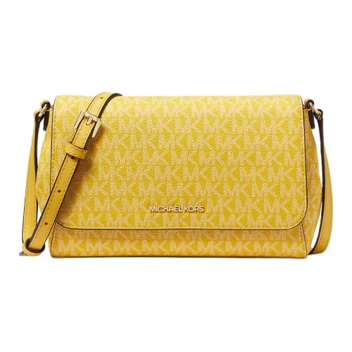 MICHAEL KORS Coated Canvas With Leather Trim Shoulder Bag Crossbody Bag Medium Size Women's Gold
