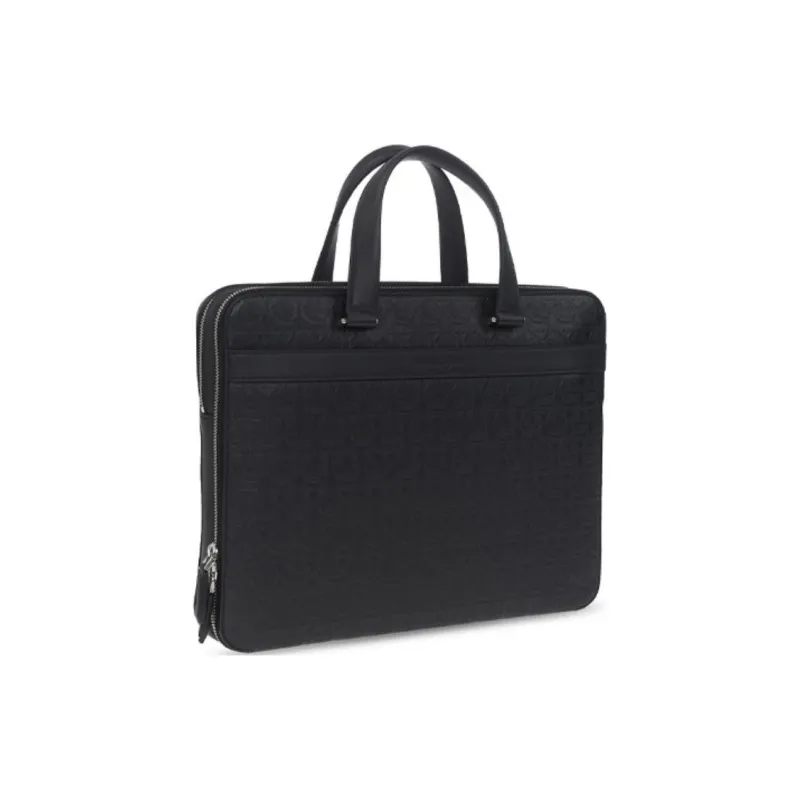 FERRAGAMO GANCINI Leather Handbag Briefcase Men's Black-1