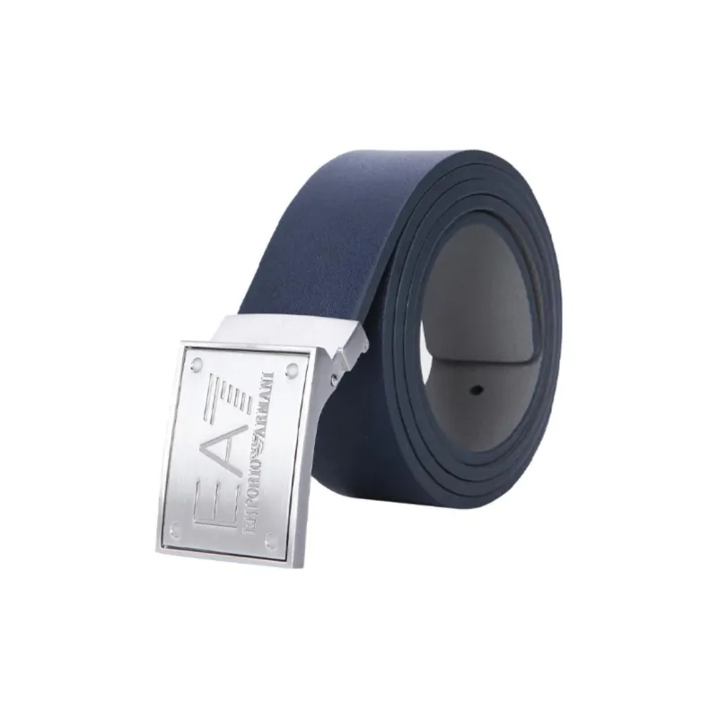 EMPORIO ARMANI Logo Design Leather Belts Unisex Navy Blue Width 3.8cm-2