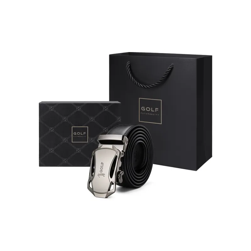 GOLF Cow Split Leather Automatic Buckle Belt Men's Black 3.5cm-6