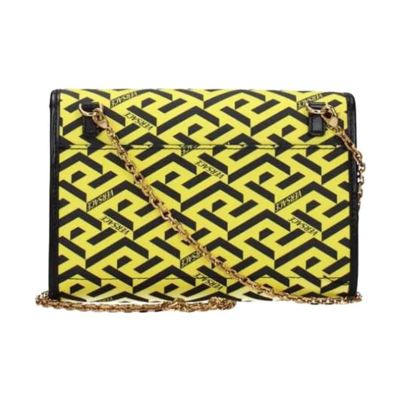 VERSACE Leather Shoulder Bag Crossbody Bag Women's Yellow/Black-2