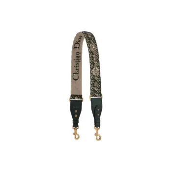 DIOR Embroidery With Cow Leather And Canvas Bag Strap Women's Green