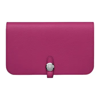 HERMES Dogon Duo Evercolor Calfskin With Lambskin Lining Wallet Women's L3Rose Pourpre Purple Rose