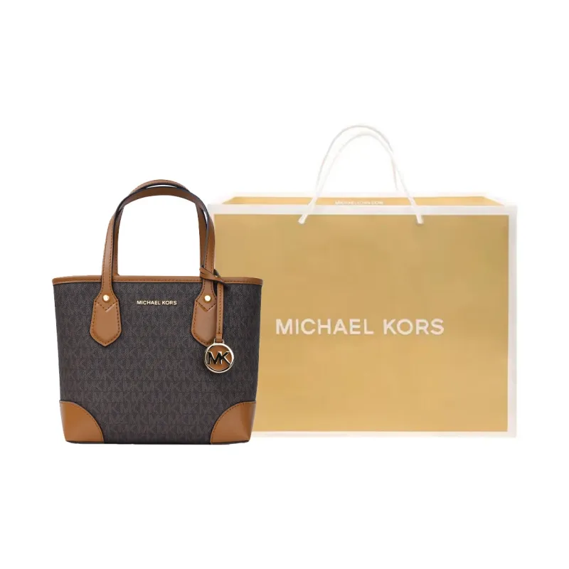 MICHAEL KORS Eva Cow Leather Tote Bag, Shopping Bag, Shoulder Bag, Handbag Mini Women's Dark Brown-0