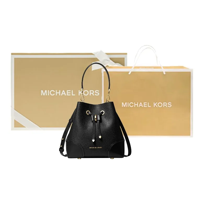 MICHAEL KORS Mercer Gallery Bucket Leather Bucket Bag, Crossbody Bag Trumpets Women's Black-6