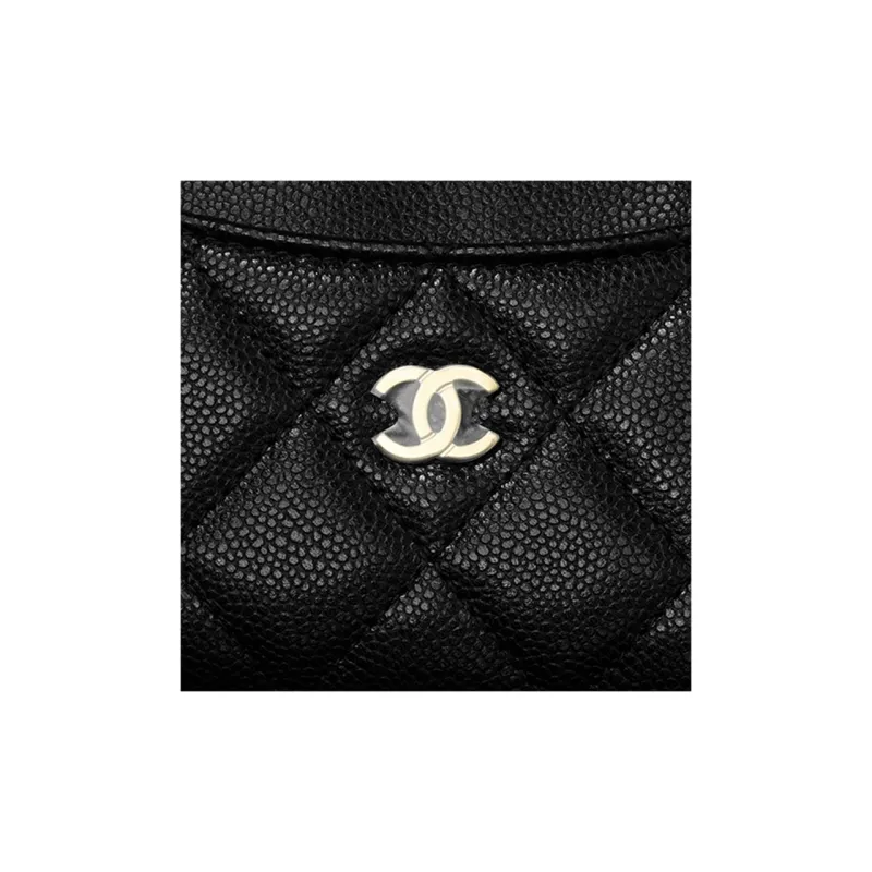 CHANEL Grain Caviar Cow Leather Card Holder Women's Black-4