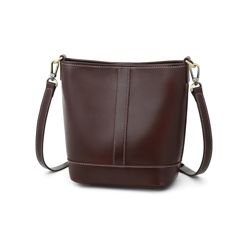 MILLIE'S Cow Leather Bonded Synthetic Leather Bucket Bags Shoulder Bags Regular Women's Wine Coffee/Brown-2