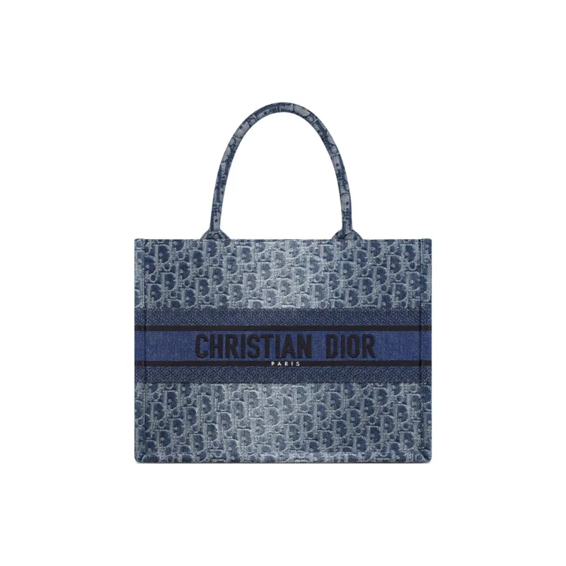 DIOR Embroidery Tote Bag, Shopping Bag, Handbag Medium Size Women's Gradient Blue-0