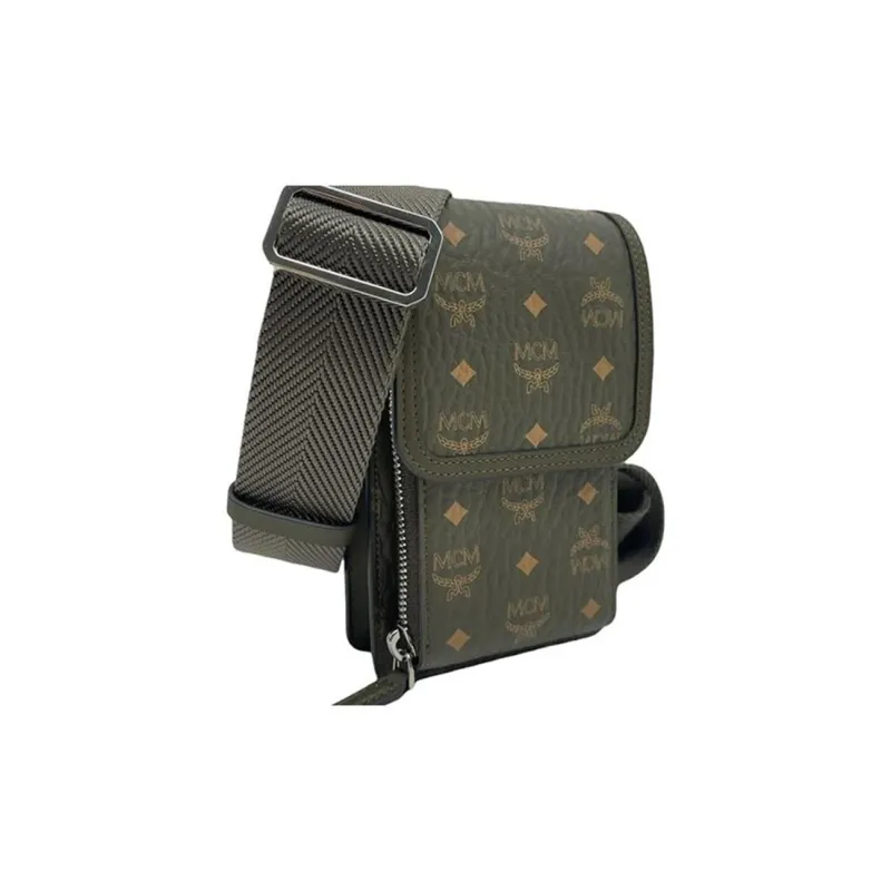 MCM Essential Visetos Origina Artificial Leather/Cow Leather Cell Phone Pouch Shoulder Bag Women's Green-1