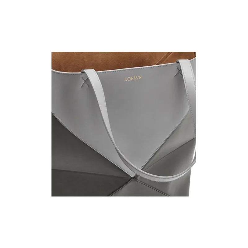 LOEWE Shiny Cow Leather Tote Bag, Shopping Bag, Shoulder Bag, Handbag Tubas Men's Pearl Gray & Dark Gray-6
