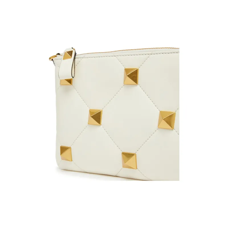 Valentino ROMAN STUD Lambskin Nappa Leather Clutch Handbag Shoulder Bag Women's Ivory White-4