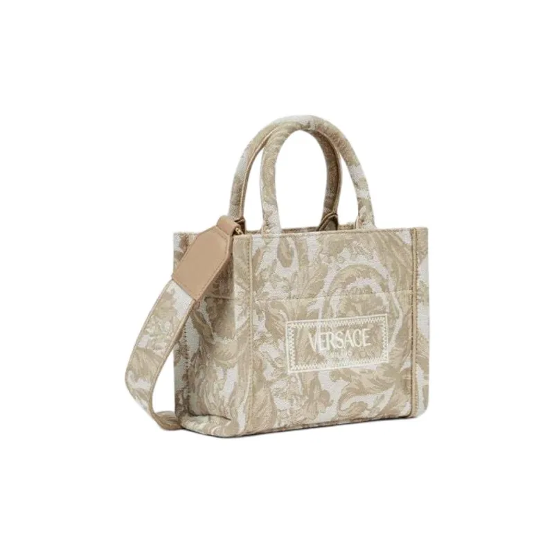 FANSIZHE Barocco Jacquard Canvas Bag, Tote Bag, Shopping Bag, Handbag Extra Small Women's Beige-1
