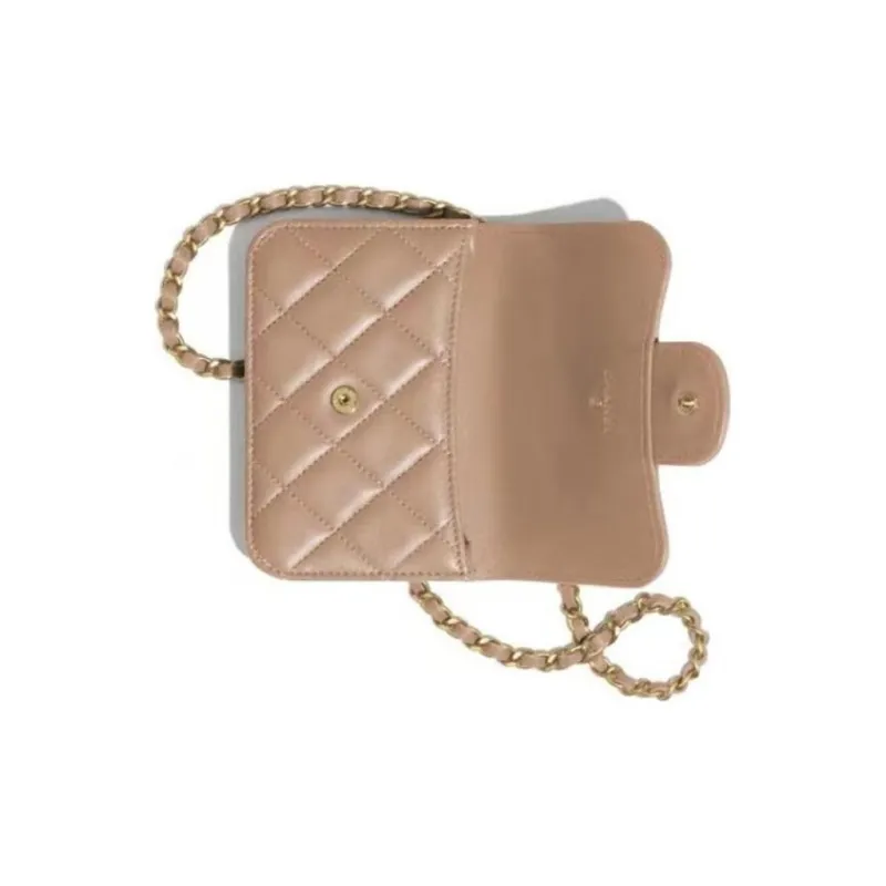 CHANEL Lambskin Flap Bag, Coin Purse, Shoulder Bag, Crossbody Bag Women's Nude Milk Tea-2