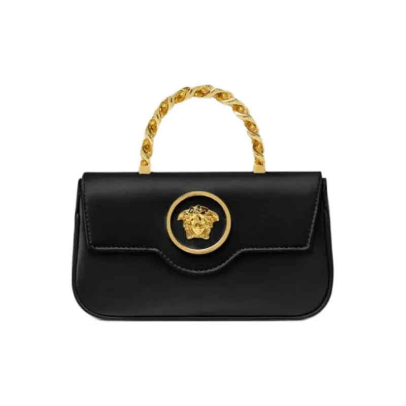 VERSACE La Medusa Satin Shoulder Bag Crossbody Bag Handbag Mini Women's Black-0