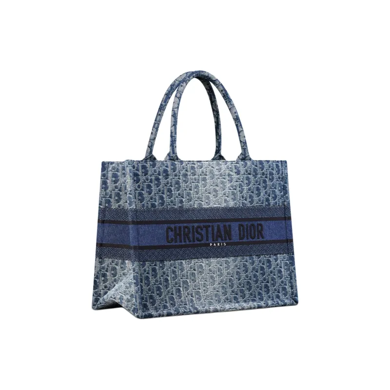 DIOR Embroidery Tote Bag, Shopping Bag, Handbag Medium Size Women's Gradient Blue-1