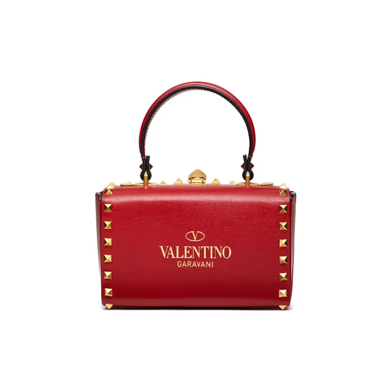 Valentino ROCKSTUD ALCOVE Calfskin Box Bag Shoulder Bag Crossbody Bag Handbag Small Size Women's Red-2