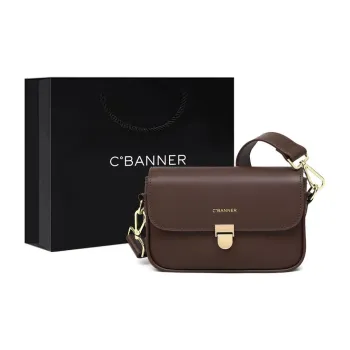 C°BANNER Cow Leather Crossbody Bag, Shoulder Bag, Small Square Bag Women's Coffee