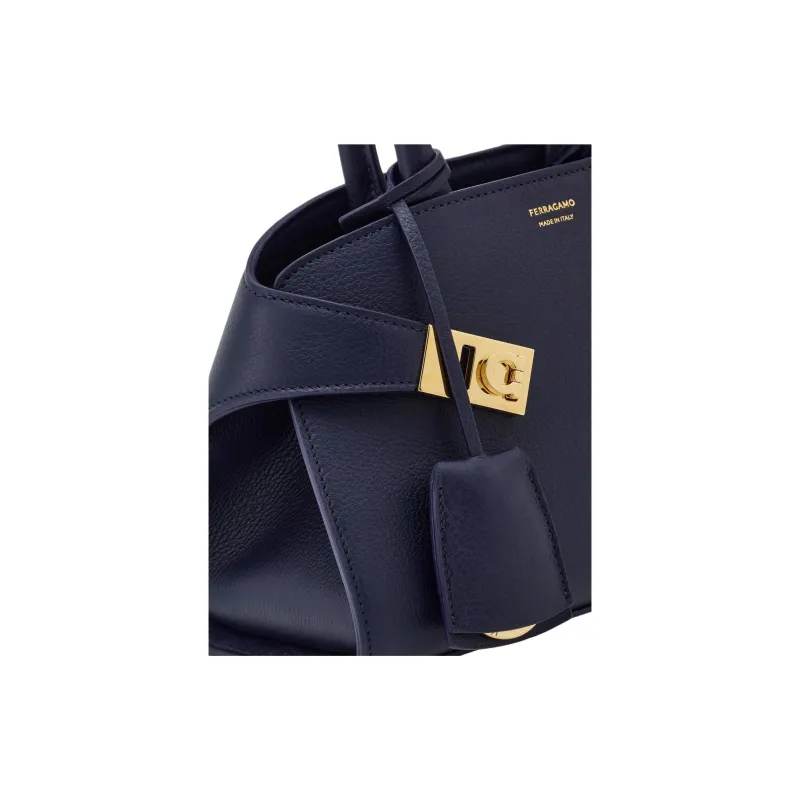 FERRAGAMO Calfskin Tote Bag Shopping Bag Shoulder Bag Crossbody Bag Handbag Mini Women's Midnight Blue-4