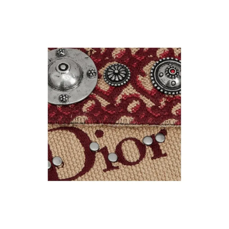 DIOR Embroidered Cow Leather Patchwork Bag Straps Women's Red-2