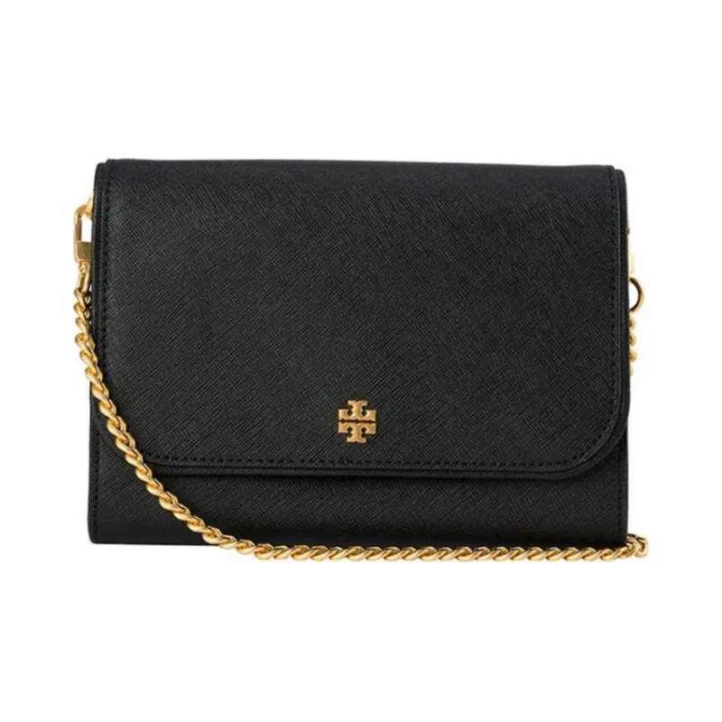 TORY BURCH Emerson Calfskin With Leather Small Square Bag, Wallet, Shoulder Bag, Crossbody Bag Regular Women's Black-0