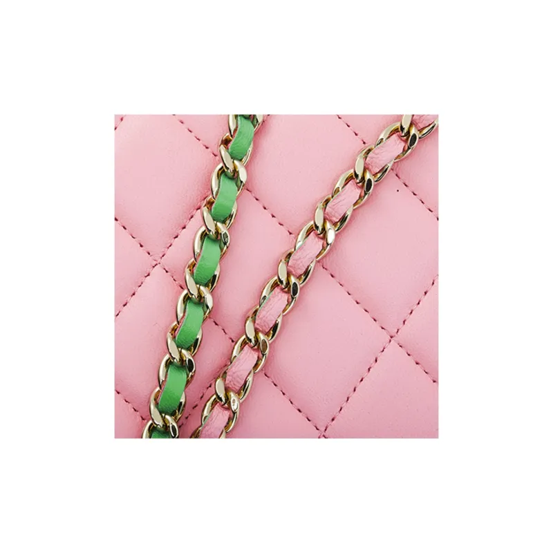 CHANEL WOC Sheepskin Handbag, Shoulder Bag, Crossbody Bag Mini Women's Pink Green-4