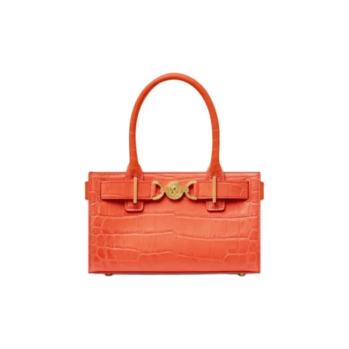 VERSACE Medusa '95 Cow Leather Tote Bag Shopping Bag Handbag Small Size Women's Orange