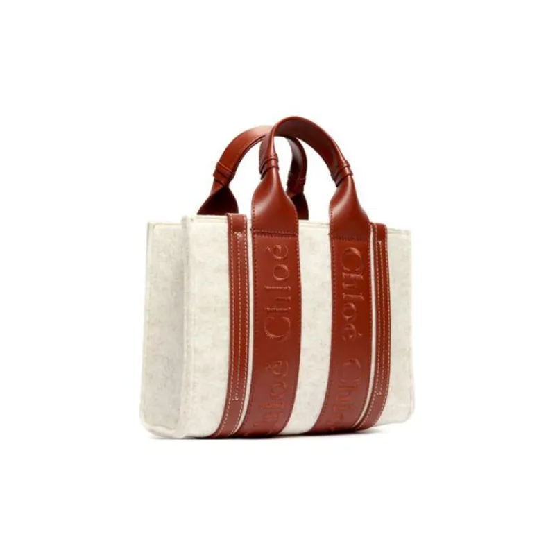 Chloe Woody Calfskin Tote Bag Shopping Bag Shoulder Bag Crossbody Bag Handbag Mini Women's Beige/Brown-1