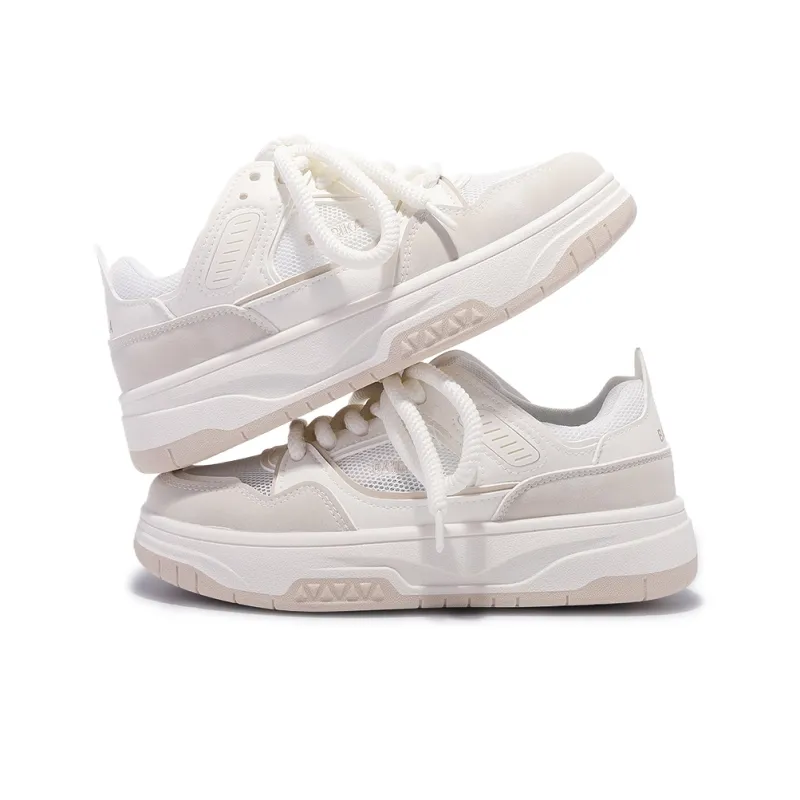 Miss Zhang Cushioned Anti Slip Wear Resistant Lightweight Height Increasing Low Top Casual Shoes Women's White Khaki-5