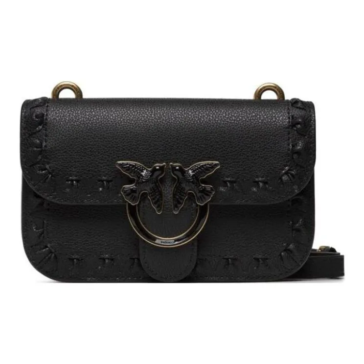PINKO Cow Leather Shoulder Bag Crossbody Bag Small Size Women's Black-1