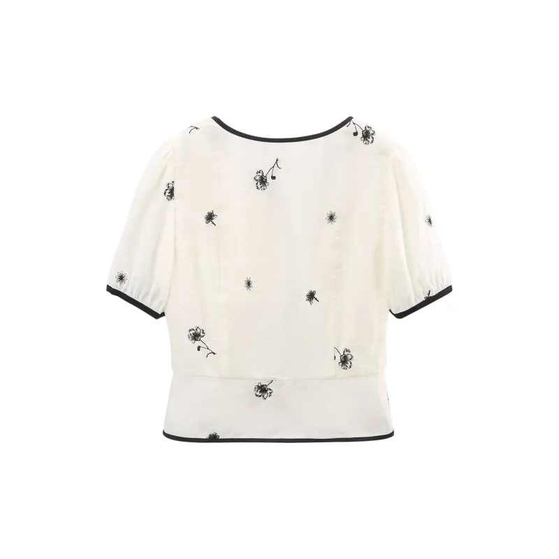 A Paradise For Awakening Shirt Women's Beige Base With Black Flowers-1