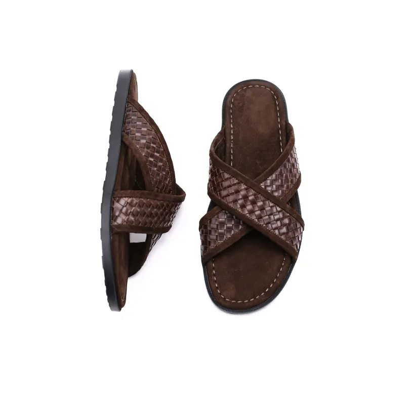 Brounvanm Woven Abrasion Resistant Slip Resistant Slide Slippers Men's Brown-2