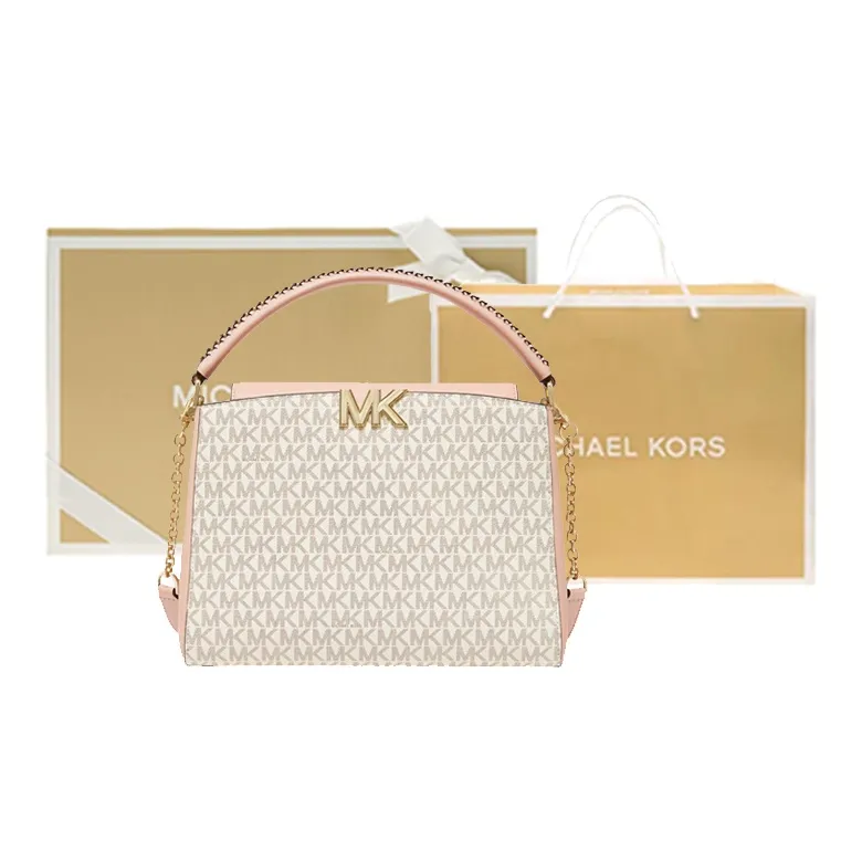 MICHAEL KORS Karlie Leather Shoulder Bag, Crossbody Bag, Handbag Medium Size Women's Vanilla White & Pink-10