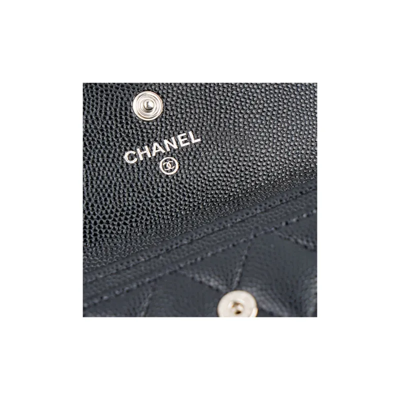 CHANEL LEBOY Litchi Skin Mouth Cover Wallet Card Holder Women's Black-2