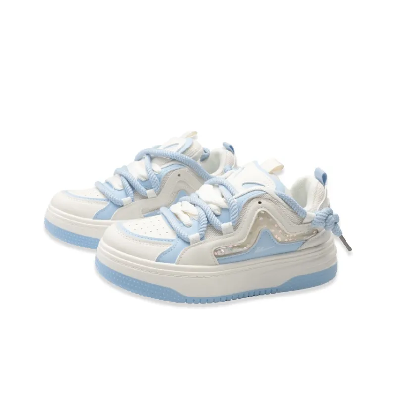 Warrior Anti Slip And Wear Resistant Lightweight Low Top Skateboard Shoes Women's Beige Blue-2