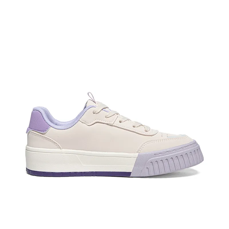 Warrior Durable Lightweight And Breathable Low Top Skateboard Shoes Women's Dark Beige Purple-1