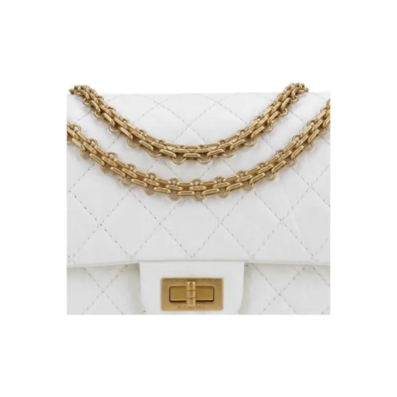 CHANEL 2.55 Calfskin Handbag, Crossbody Bag Medium Size Women's White-3